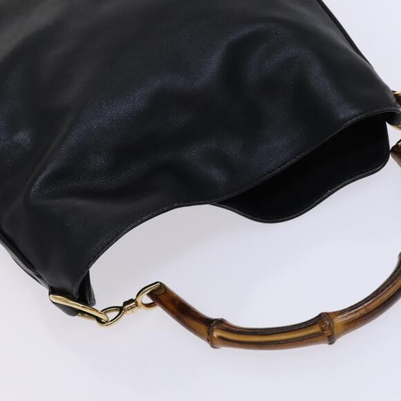 GUCCI Bamboo Hand Bag Leather Black Gold 001 001 - Picture 6 of 16